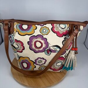 Relic Floral Canvas Shoulder Bag Brown Faux Leather Trim RLH4429 Multicolor